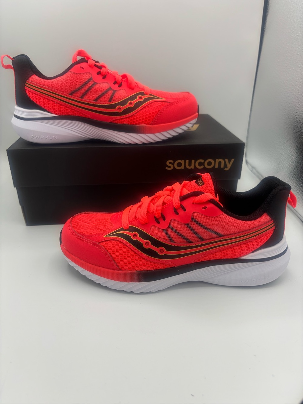Saucony Kids Bright Neon Red and Black Athletic Sneakers